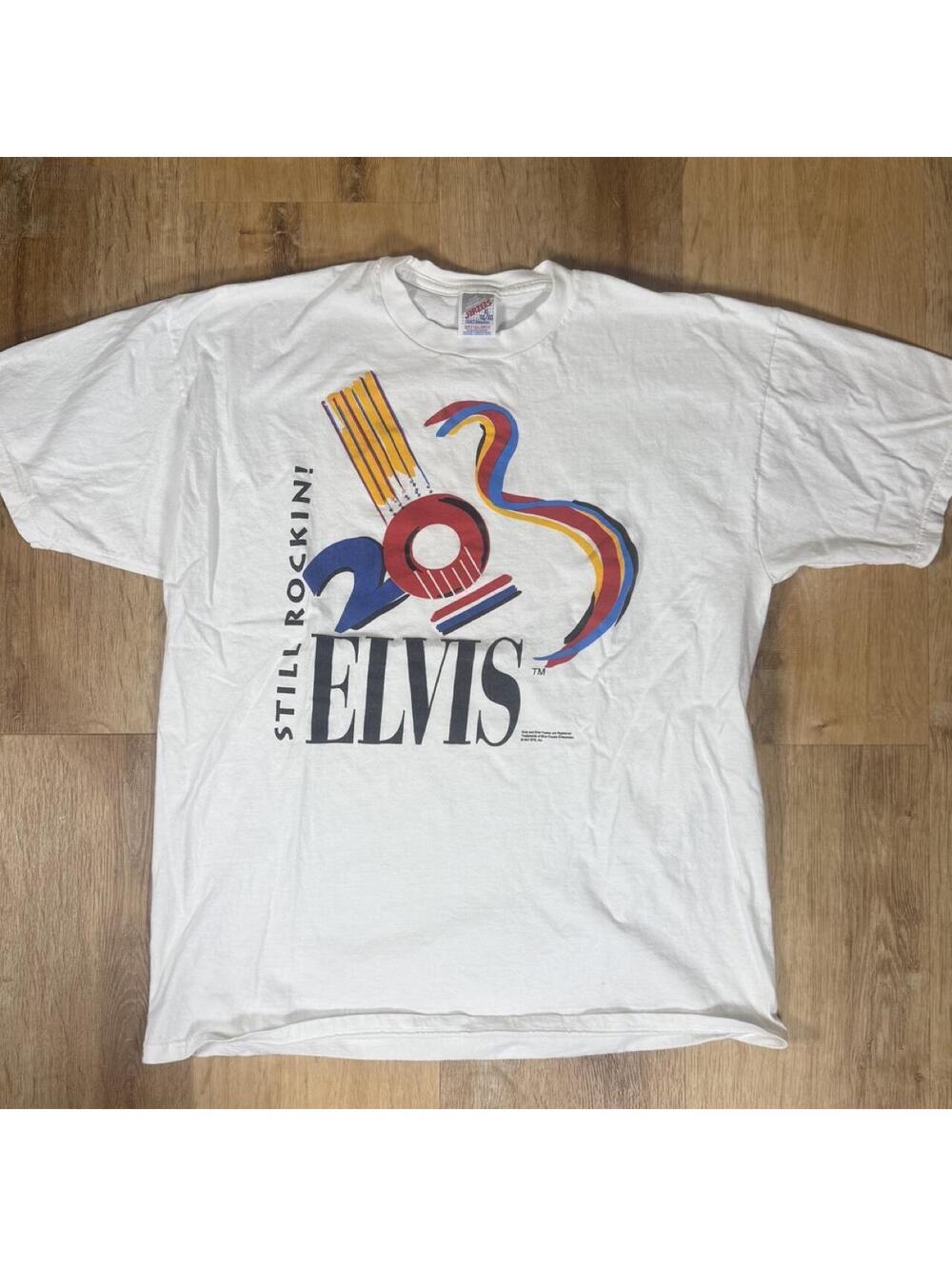 90s Elvis Presley White Graphic T-Shirt – Size XL